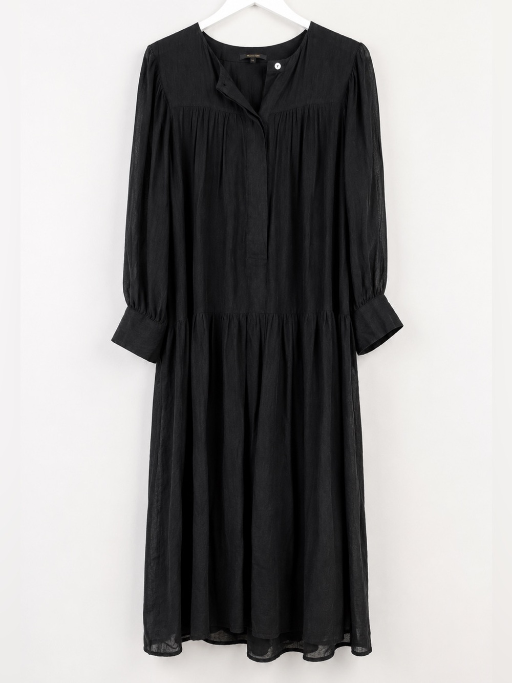 Massimo Dutti Linen Blend Black Maxi Dress Long Sleeve Relaxed Size L